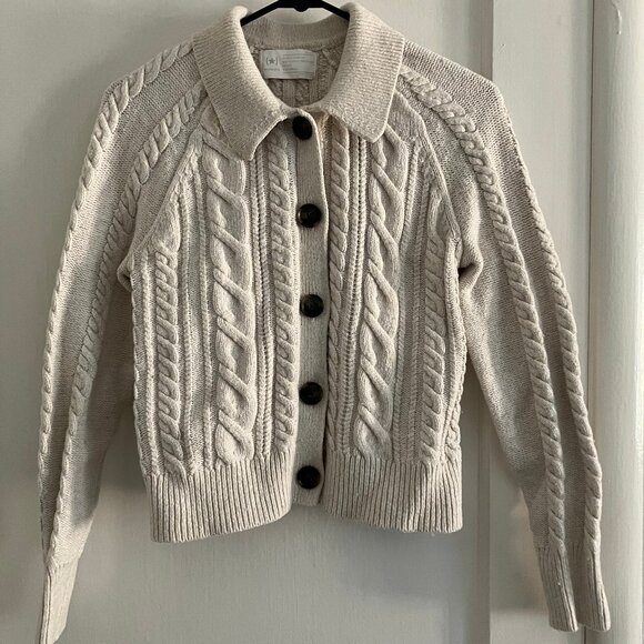 Heritage Cable-Knit Cardigan Sweater in Ivory White - Picture 1 of 4